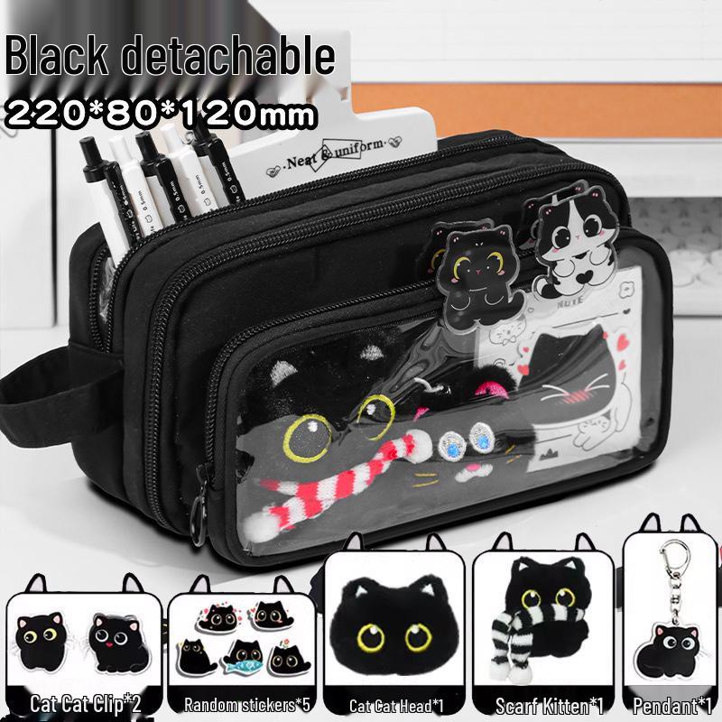 Detachable Transparent Scarf Kitten Pencil Case - Girls' School Stationery Box, Dirt-Resistant