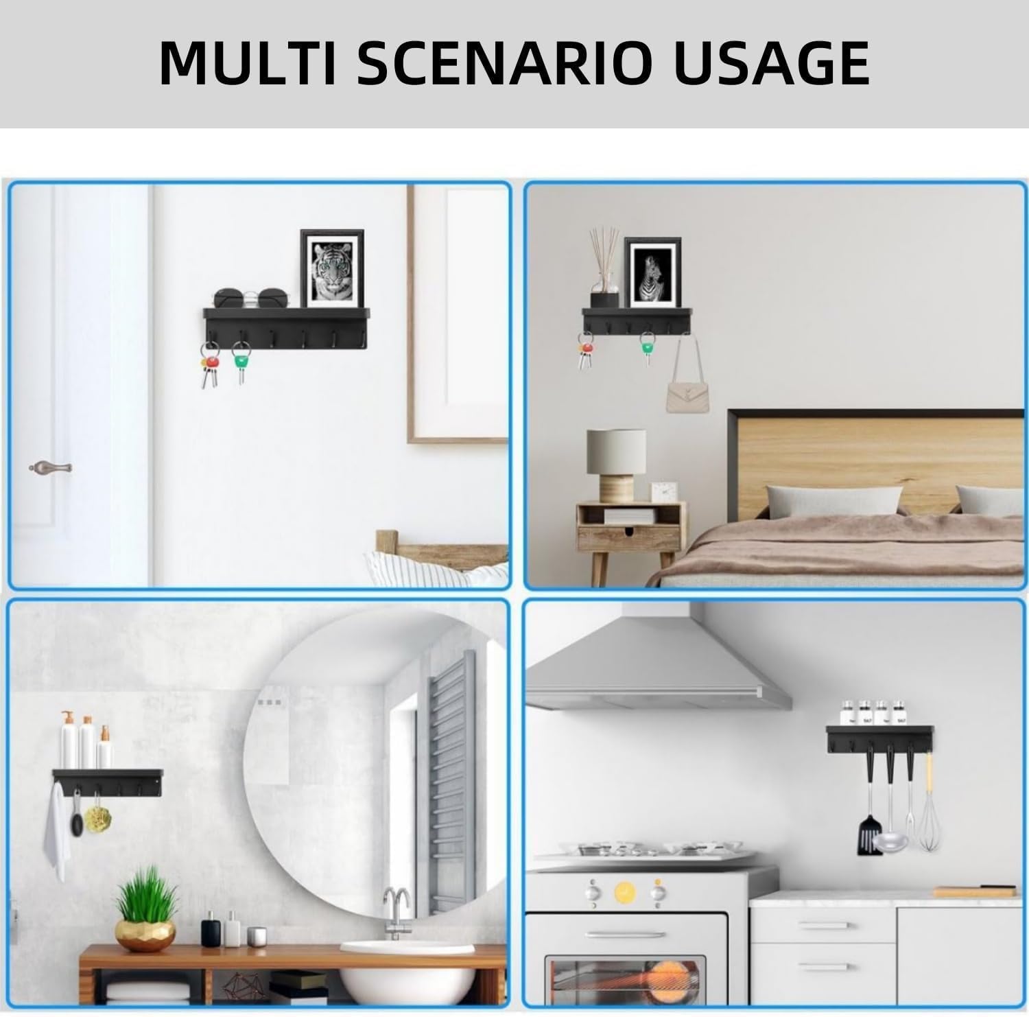 

Wall-Mounted Mail Storage Rack, Modern Mail Key Hangers Hooks for Wall Decorative, Key Holder with 6 Hooks чорний