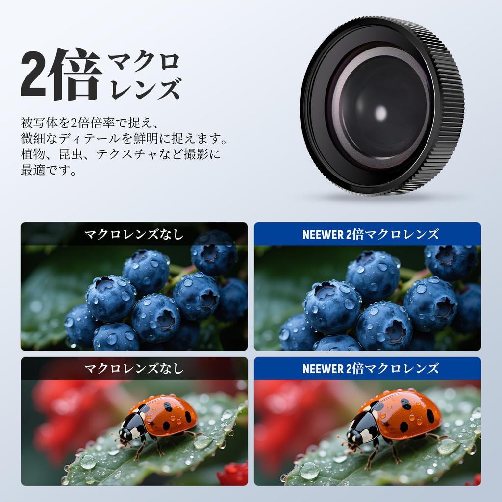 NEEWER 2x Macro Action Camera Compatible with Osmo Action 5 1 2 Focal Length Macro Photography Accessory LS-68 Lens, Pro/4, Group, Elements, 3-4cm,