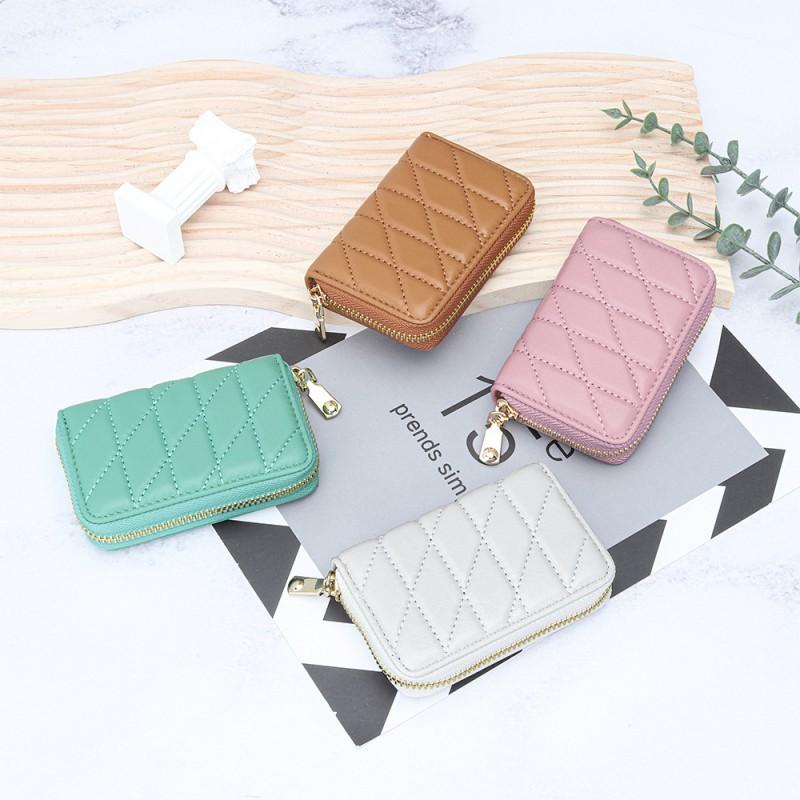 High-end Exquisite Sheepskin Small Card Bag Women's Fashionable Embroidered Zipper Organ ID Multi-card Change Purse