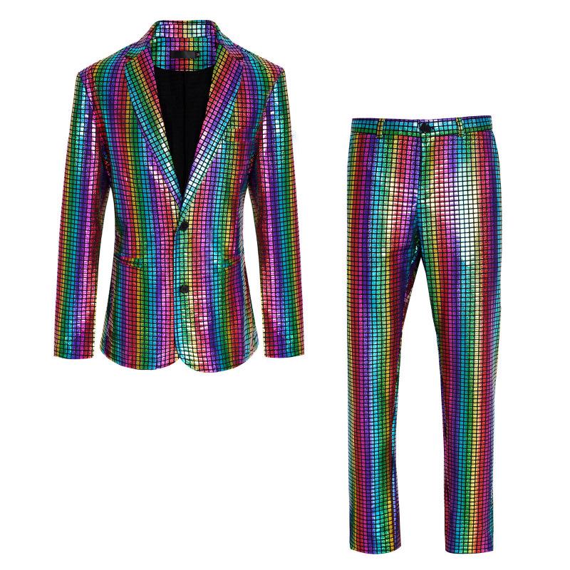 Men's European Plaid Nightclub Single-Breasted Suit Set