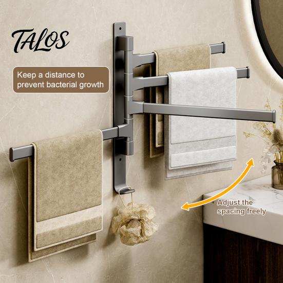Rotating Towel Storage Swivel Rack, 180 Degree Design, Wall Mounted Space Modern Bathroom Hardware Aluminum Swing Holder, Anti-slip Organizer