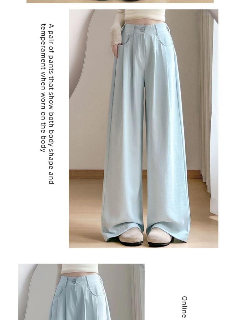 Damen High Waist Blaue Milch Puff Hose - Sommer 2026 Schlankmachende Weiter Bein mit Eis-Drapierung