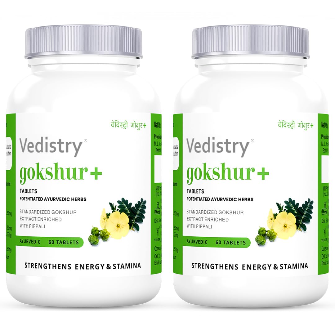 

Vedistry Gokshur+ Tablets for Stamina Strength and Post-Workout Recovery 60 TabletsX Pack of 2