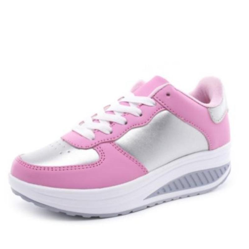 Fashion PU Leather Women's Platform Shoes Non-slip Rocker Shoes Walking Running Sports Shoes Wedge Heels