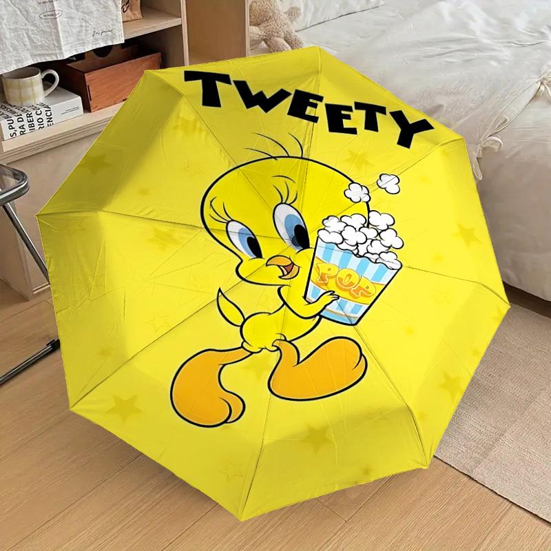 1PC Warner Tweety Popcorn Automatic Open/Close Umbrella with Windproof, 11-Rib Sturdy Canopy, Durable Ribs1228A