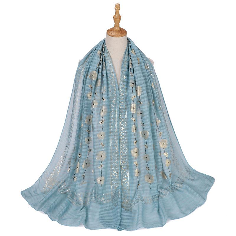 New Printed Gilding Cotton Hijab Scarf Women Luxury Stripe Glitter Scarves Poncho For Women Headband Bandana Shawl Turban Islam