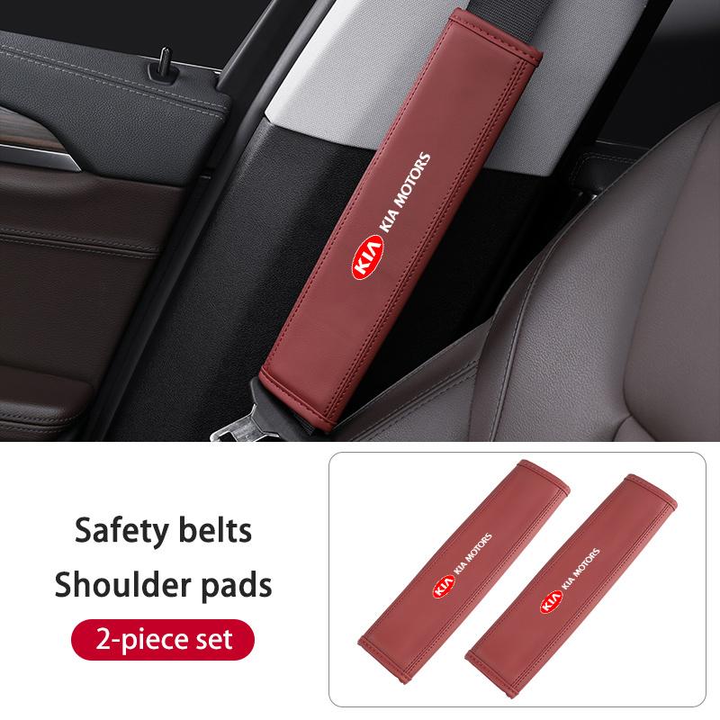 For KIA Leather Car Seat Belt Protector Pad Shoulder Strap Cover Interior Accessories Sorento Stinger Soul Spectra Niro Cadenza QJ2