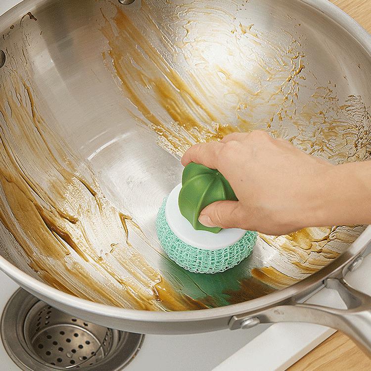 Nano Steel Wire Cactus Cleaning Brush: Kitchen, Pot, Dish, Basin Scrubbing Tool with Handle