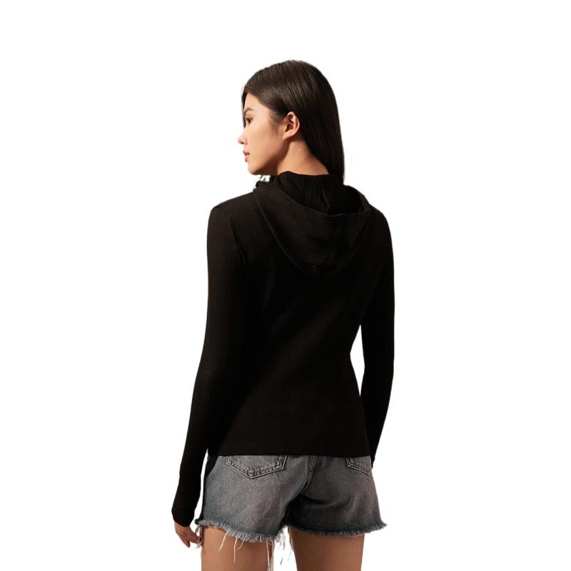 Calvin Klein Minimalistischer bestickter lässiger Pendler-Hoodie mit Reißverschluss Strickpullover Damenpullover Space-Black J223550