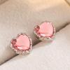 925 Silver Engagement Wedding Jewelry Zircon Pink Heart Women Stud Earrings Friends Elegant Accessories Gift Money 925