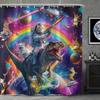 1pc of Cat Riding a Dinosaur Space Adventure Pattern Shower Curtain, Digital Printed Polyester Bathroom Curtain, No Drilling R