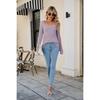 Fall Winter Women's Long Sleeve Top, Square Neck Ribbed Brushed Casual Long Tunic, European American Style Women's Casual Blouse