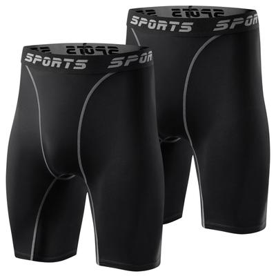 Sillictor Kompressionsshorts Herr Kort Sportsleggings Spats Tights [UV-skydd + Fuktabsorberande Snabbtorkande] Halvlång 3325 Svart 2 Par L