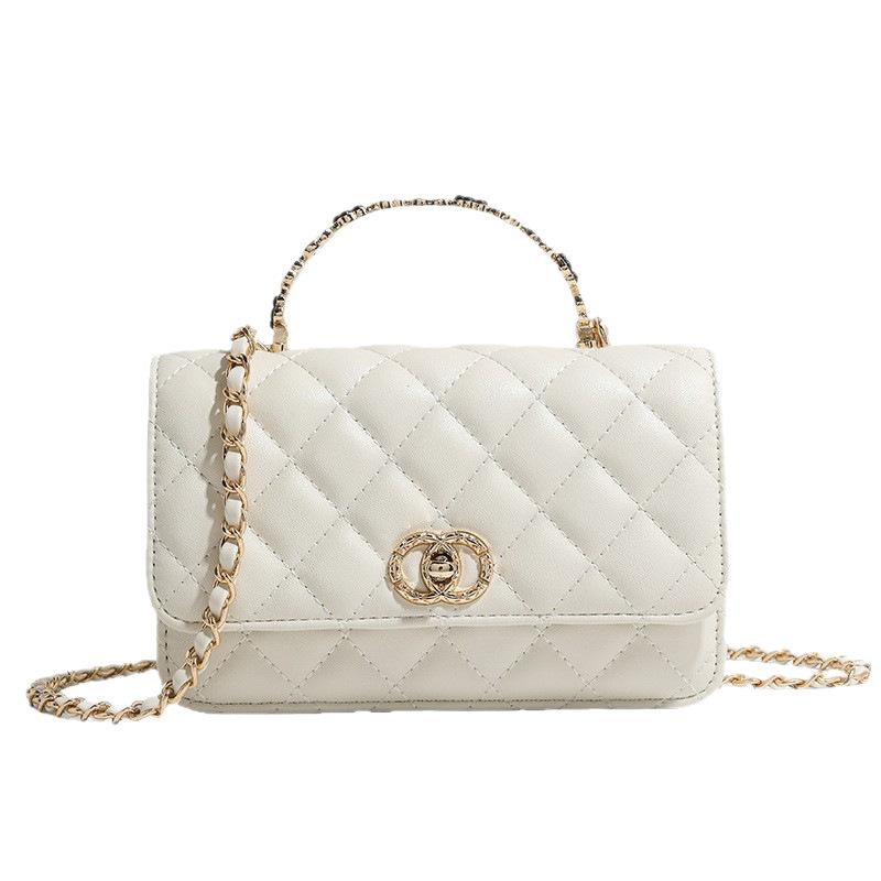New Leather Niche High-end Classic Diamond Grid Hand-held Chain Shoulder Crossbody Fashionable Versatile Small Square Bag