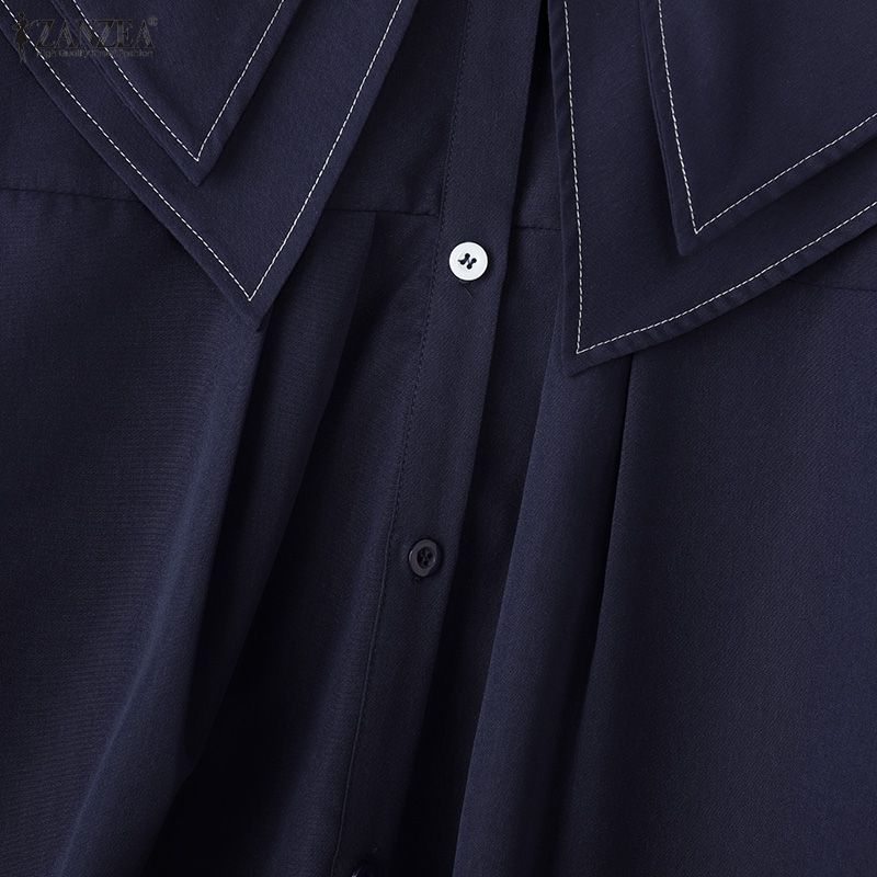 ZANZEA Women Casual Doll Collar Loose Long Sleeve Blouse