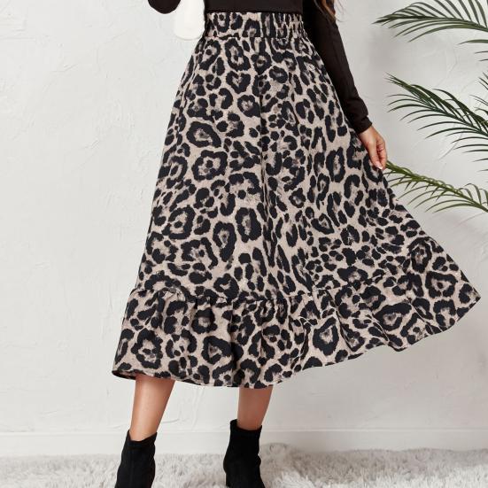 Damen-Rock mit hoher Taille, stilvoll, hautberührend, elastisch, feine Verarbeitung, zum Verkleiden, Chiffon, Leopardenmuster, A-Linien-Rock, tägliche Kleidung