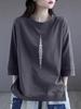 Export Clearance 100% Cotton 3/4 Sleeve Fashion T-shirt Women Simple and Versatile Round Neck Half Sleeve Split Top