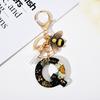 Dried Flower Letter Charm Bee Keychain Pendant Resin Black 1 Pc