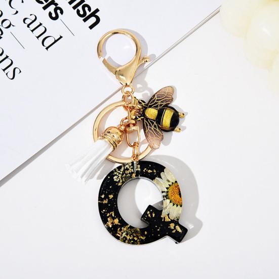 Dried Flower Letter Charm Bee Keychain Pendant Resin Black 1 Pc