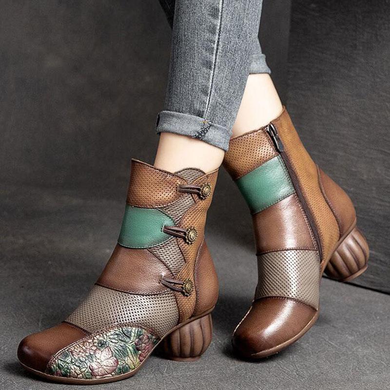 Fashion GKTINOO Women Boots 2025 New Woman Short Boots Mixed Colors Genuine Leather Autumn/Winter Shoes Square Heels Female Footware