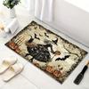 VIKAMA Vintage Halloween Floor Mat Witch Pumpkin Bat Pattern Non Slip Absorbent Bathroom Entryway Holiday Home Decor