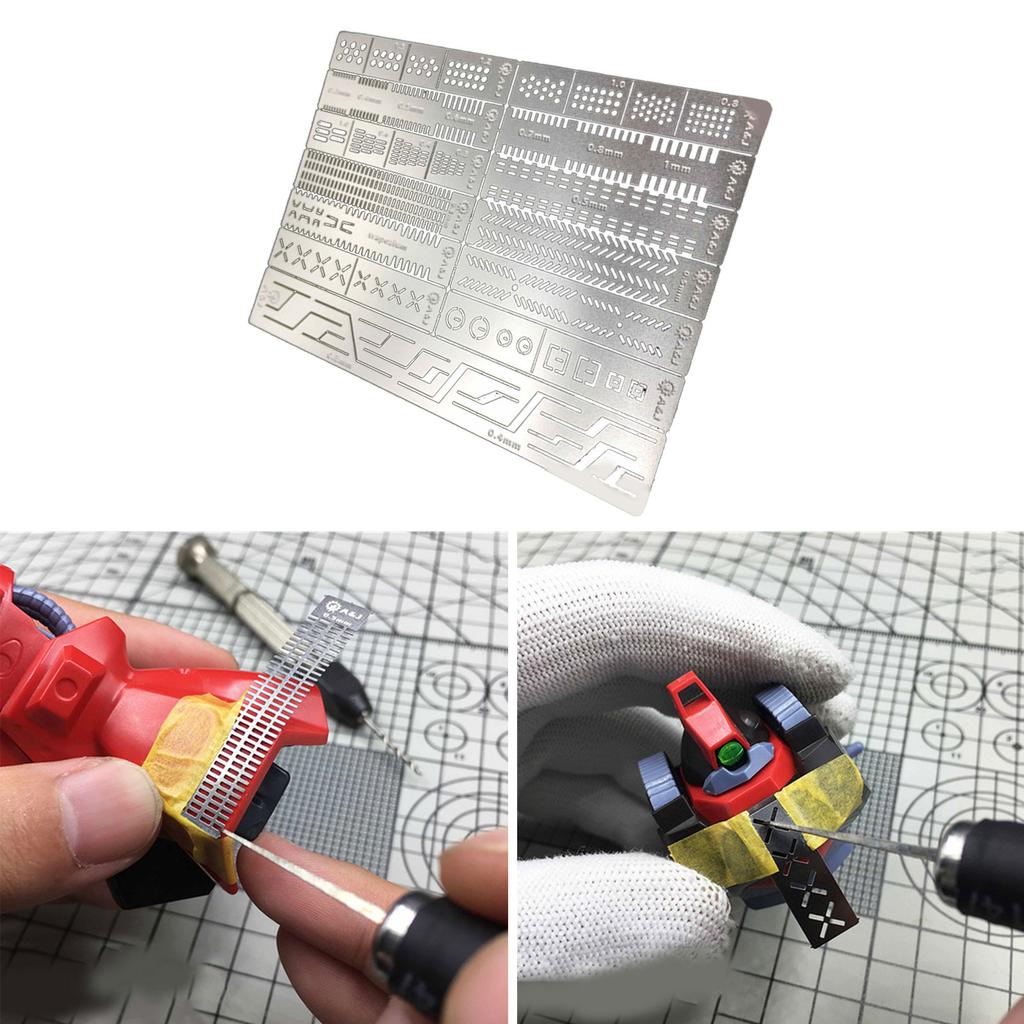 12 In 1 Carving Auxiliary Ruler Carving Ruler Drill Hole Detailer Scribe Line Stencil For DIY Model Crafting Tool