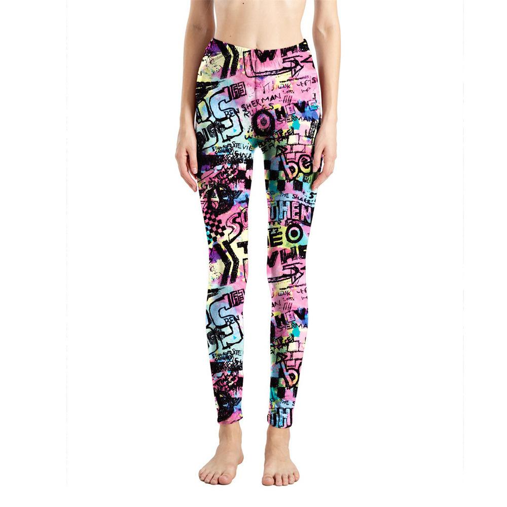 Fashion Geometric Pattern Printed High Waist Elasticity Pants Soft Trousers For Women Workout Tights Fitness Yoga Pants