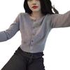 Premium Korean Style 100% Pure Wool Knitted Cardigan - Women's Spring/Autumn Short Base Coat
