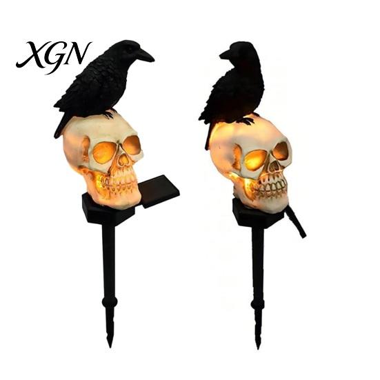 Weatherproof Solar Lights for Outside LED Crow Skull Light, Waterproof Halloween Pathway Gothic Horror Party Gifts Collectors on Skeleton Head
