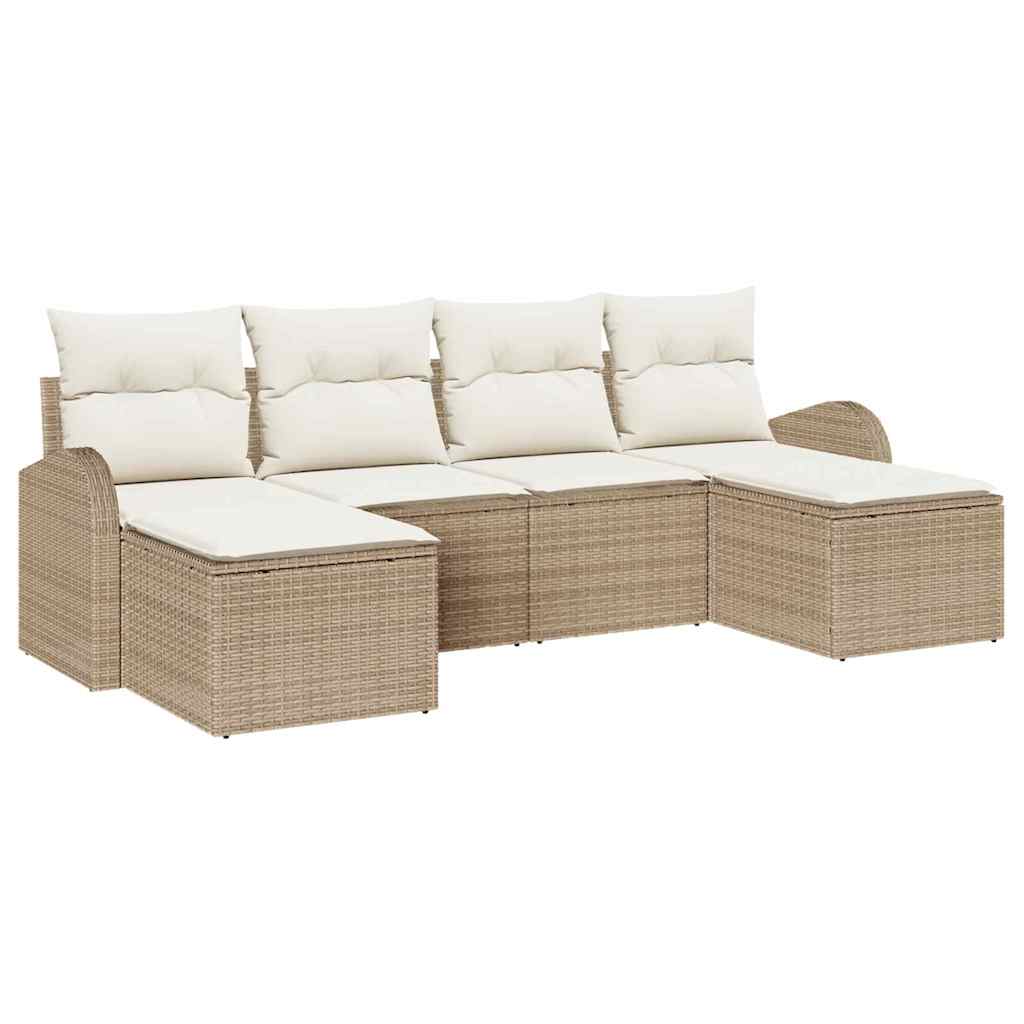 6 Piece Sofa Set with Cushions Beige and White Poly Rattan