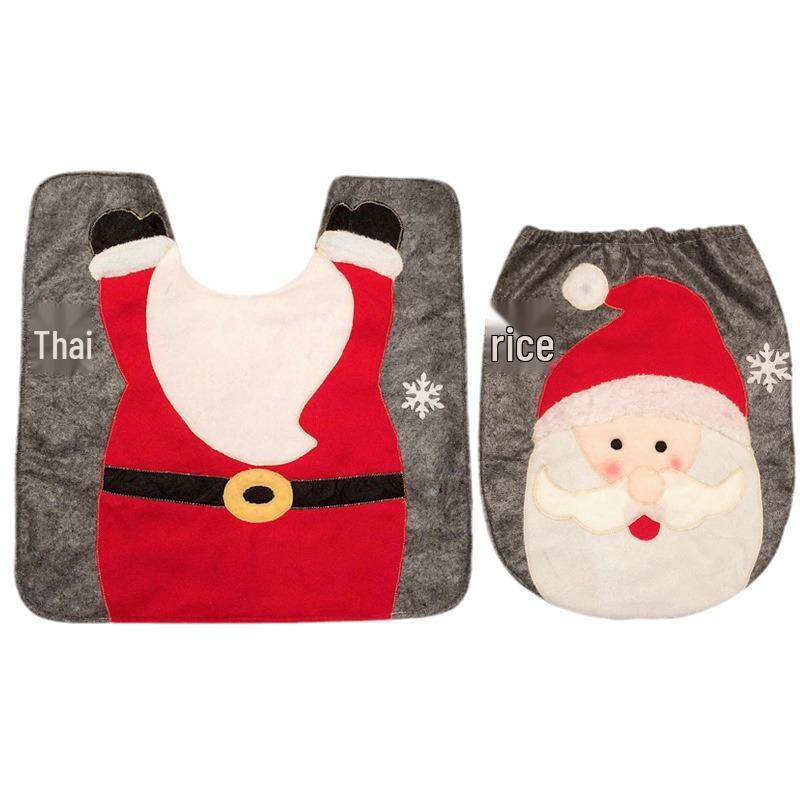 Mingguan Christmas Santa Toilet Set: Seat Cover, Floor Mat, Tank & Tissue Covers, 2-Piece Ornament Set