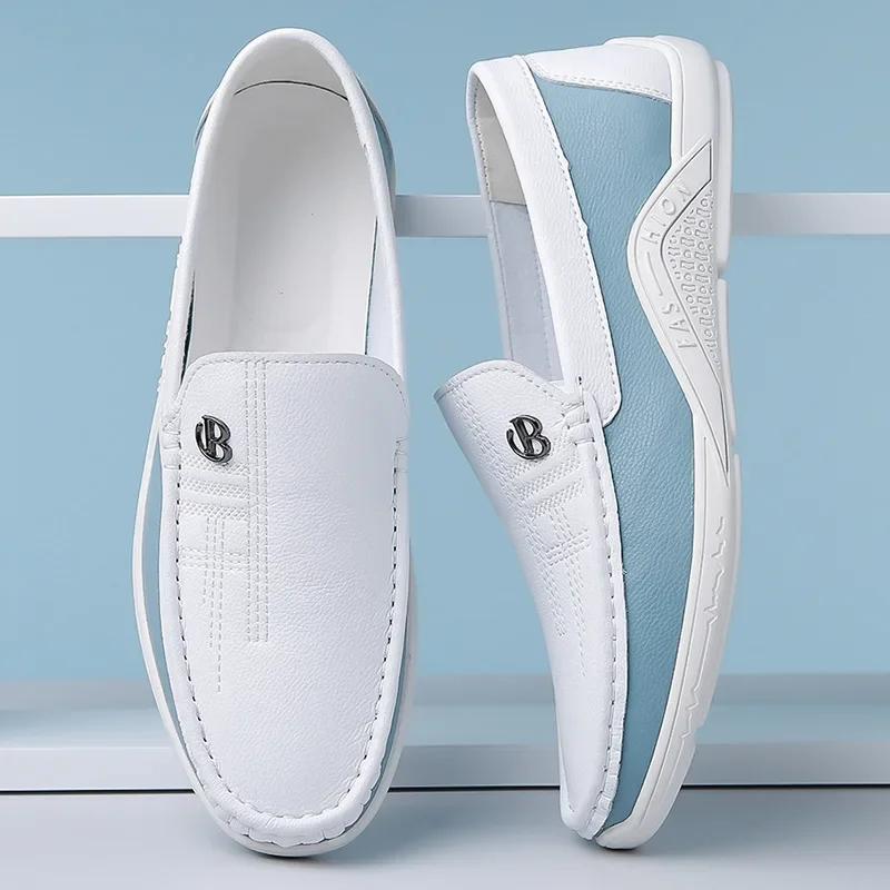 New Men Leather Casual Shoes Spring Comfortable Flat Leisure Shoes Fashion Slip-on Loafers Big Size