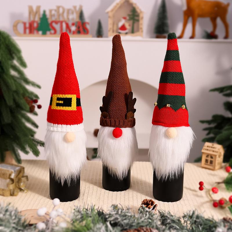 Christmas decoration supplies elf wine bag knitted wine bottle bag faceless doll Santa Claus wine bottle set