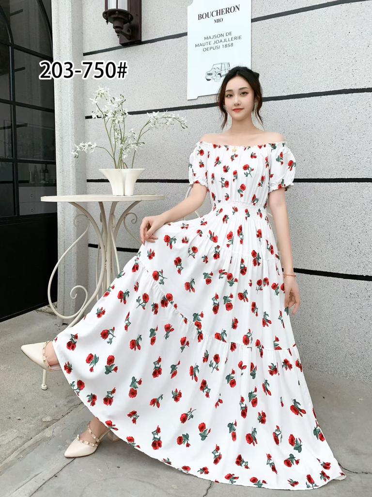 2024 Women's Beach Dress Short Sleeve Floral Dress Cotton Travel Vacation Bohemian Skirt Summer Halter