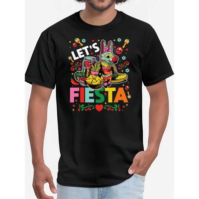 Men's T-shirt Black Short-sleeved Crew Neck with Vivid Mexican Theme Pattern Pure Cotton Casual Summer T-shirt