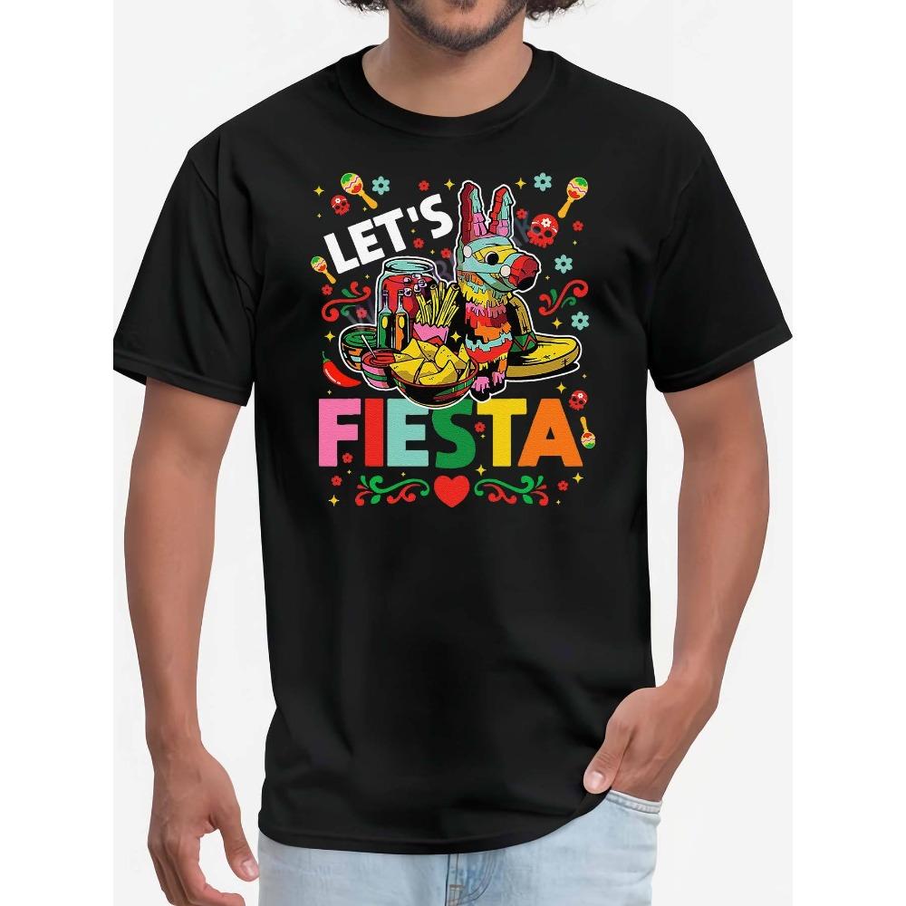 

Men s T-shirt black short-sleeved crew neck with vivid Mexican theme pattern pure cotton casual summer T-shirt S