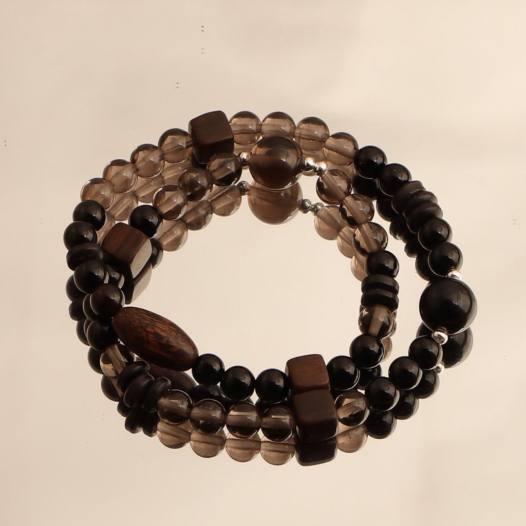 New Chinese double circle tea crystal obsidian sandalwood coconut shell spacer zen bracelet bracelet Douyin explosion wholesale