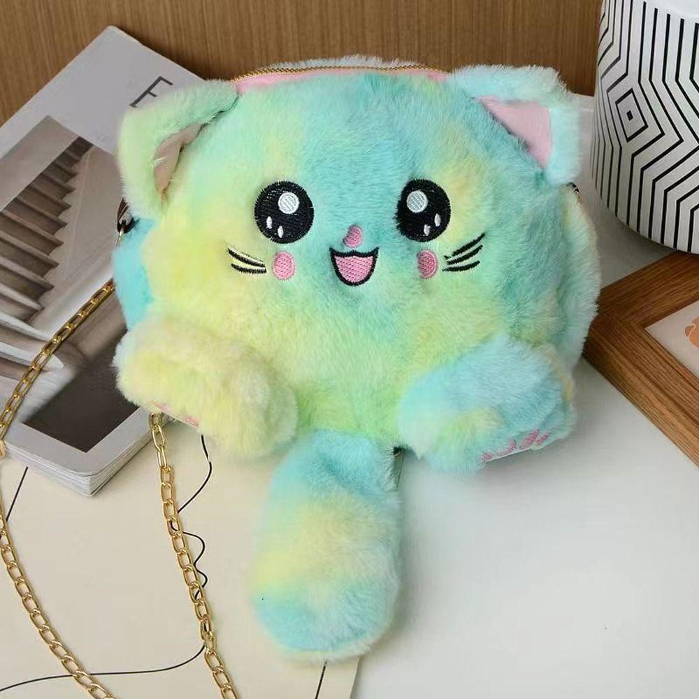 Faux Fur Plush Crossbody Bag Chain Strap Stuffed Doll Bag Cute Cat Shoulder Bag  Shopping