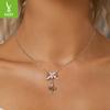 Ballet Girl Diy Pendant Accessories, Delicate Sweet Pink Bow S925 Silver Beaded