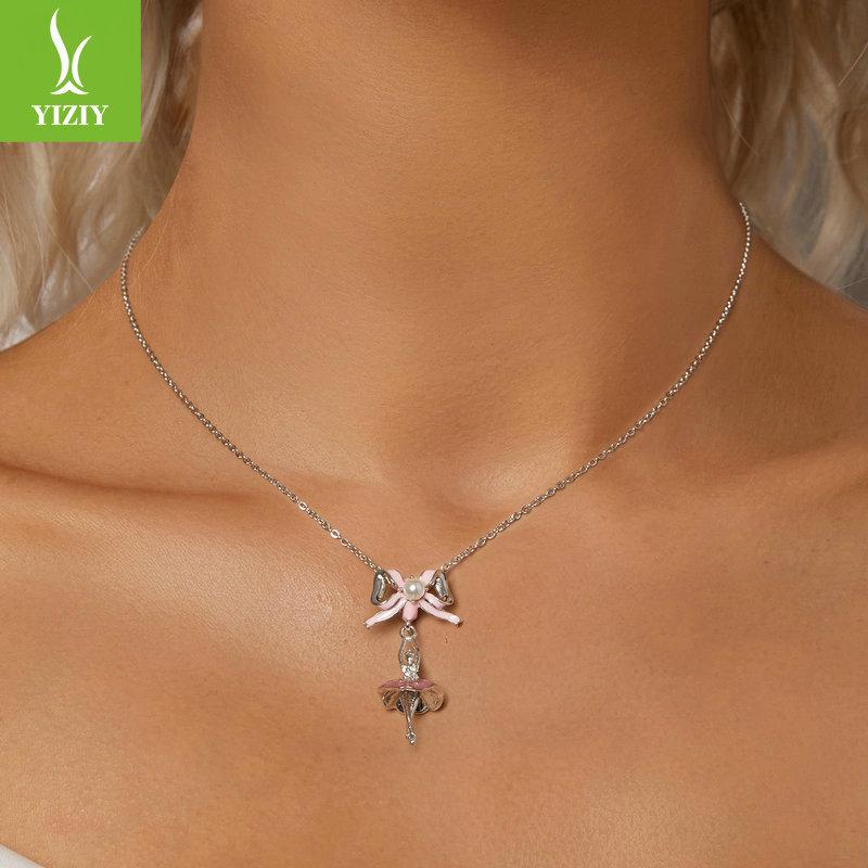 Ballet Girl Diy Pendant Accessories, Delicate Sweet Pink Bow S925 Silver Beaded