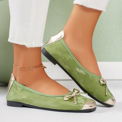 Pantofi de balet cu vârf pătrat, de vară-toamnă, la modă, cu fundă elegantă, talpă plată moale, Mary Jane, casual, argintii, fără șireturi, cu decolteu redus, pantofi sport pentru femei