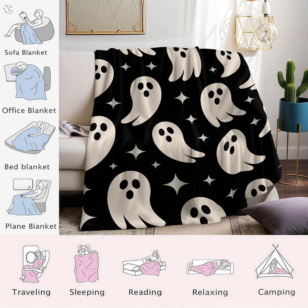 Schattige Spook Flanellen Deken Warm Zacht Halloween Kerstmis Bank Warm Gezellig Decoratief Decor Cadeau voor Elk Seizoen