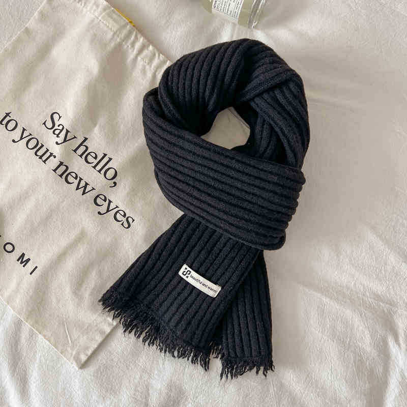 Solid Color Pit Strip Raw Edge Knitted Warm Scarf Female Soft Glutinous Scarf