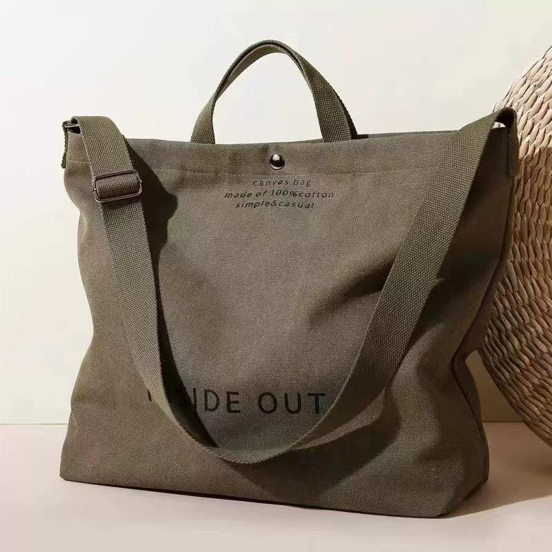 Casual Large Capacity Fashionable Shoulder Bag High-quality Canvas Washable Non Fading Letter Printed Zipper Handbag Adjustable Shoulder Strap