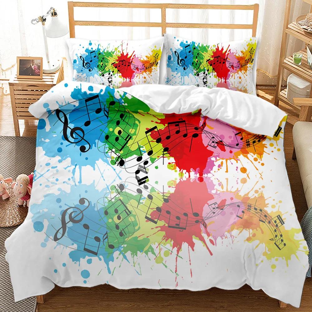 Music Series Duvet Cover Set Rainbow Music Notes Tie Dye Bedding Set Musical Party Double Queen King Size Polyester Qulit Cover