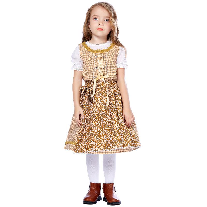 Children Girls Kids German Beer Festival Oktoberfest T-Shirt Apron Dress Set Floral Maid Halloween Cosplay Costumes Role Play Outfit
