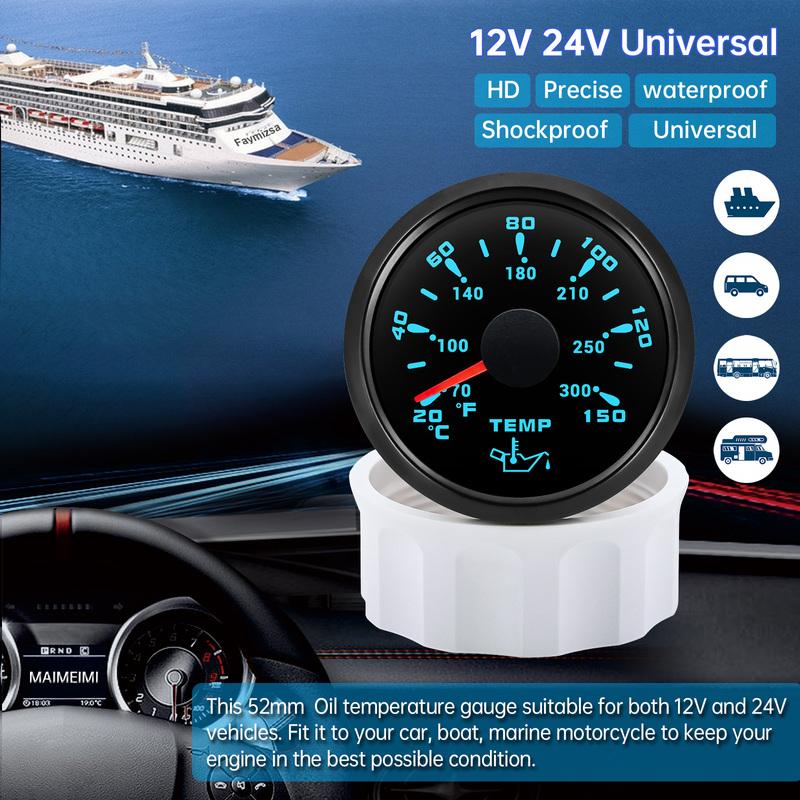 7 Color Backlight Oil Temperature Gauge+Sensor 1/8NPT for Car Boat Marine 2" 52MM Oil Temp Meter Indicator 20~150 Celsius Custom