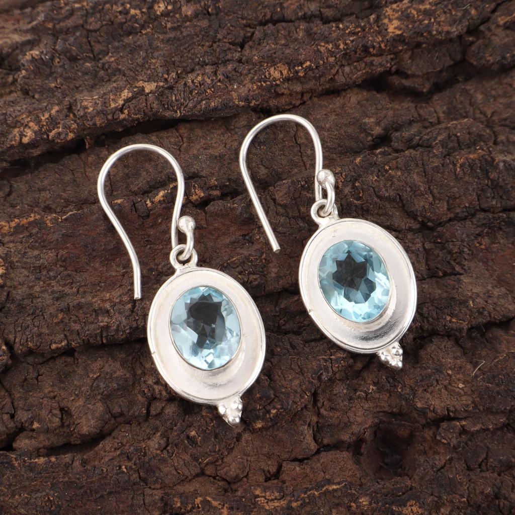 Wonderful Sky Blue Topaz Gemstone Jewelry, 925 Sterling Silver Earrings, Handmade Silver Earrings, Women's Earring For Gift