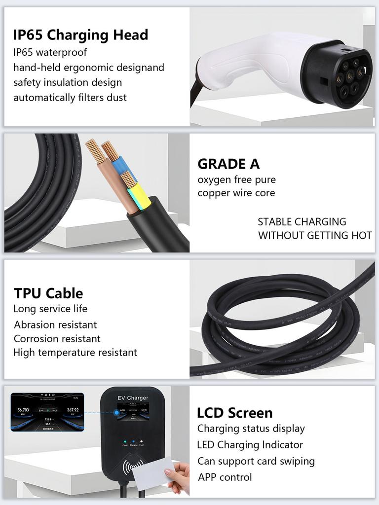 Ev Charger Wallbox Type 2 32A 22Kw Cee 3-Phase Plug Charging Station Ev Phev App